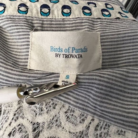 Birds of Paradis Trovata Womens Sz S Cotton Striped Lace Blouse - Picture 7 of 8